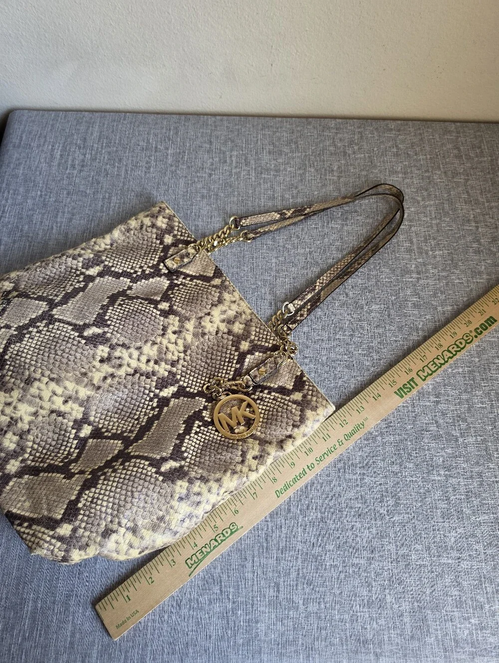 Michael Kors Cream Phython Snake Skin Gold Chain Tote Handbag Purse